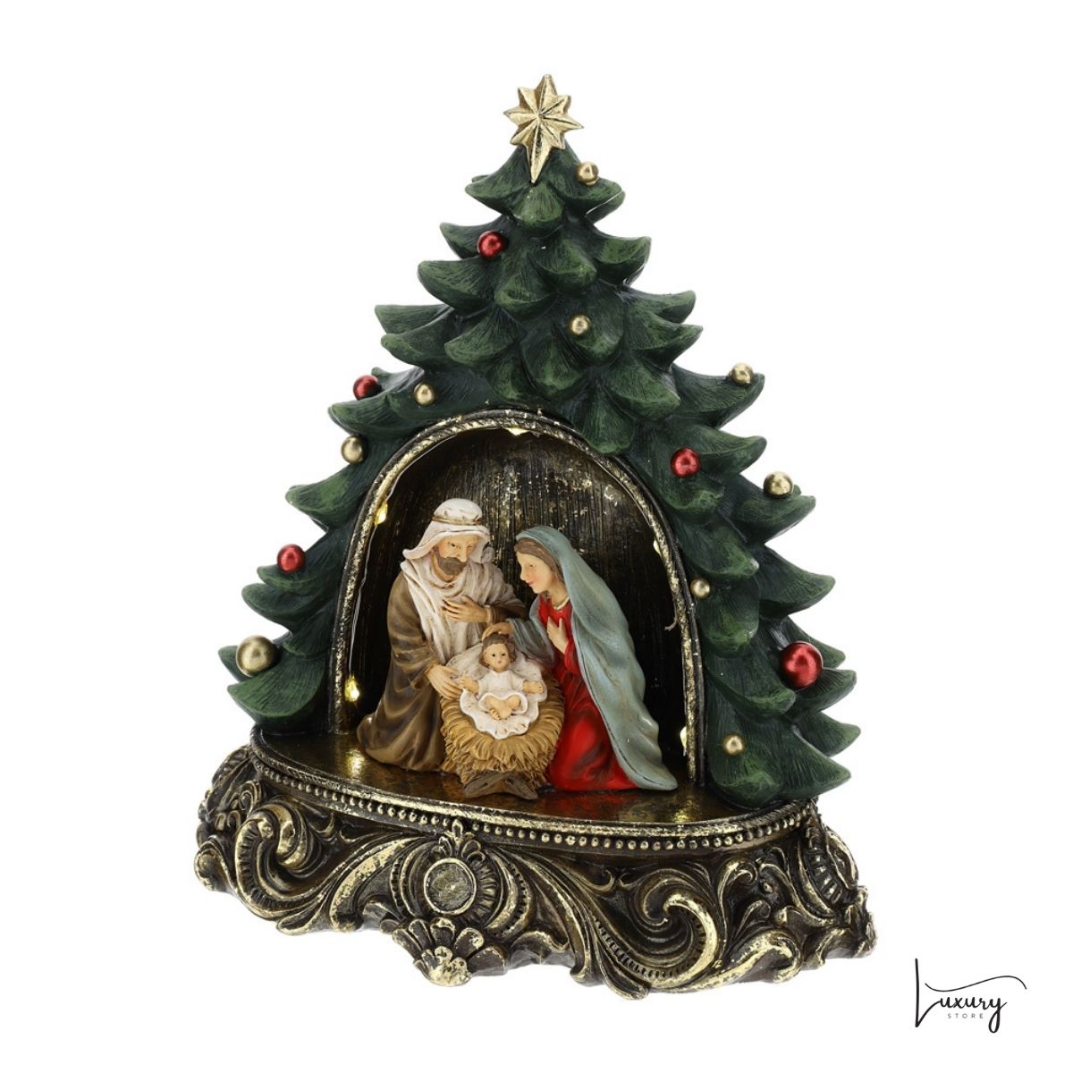 Hervit  Albero di Natale in resina con Natività e luci led