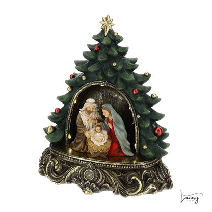 Hervit  Albero di Natale in resina con Natività e luci led