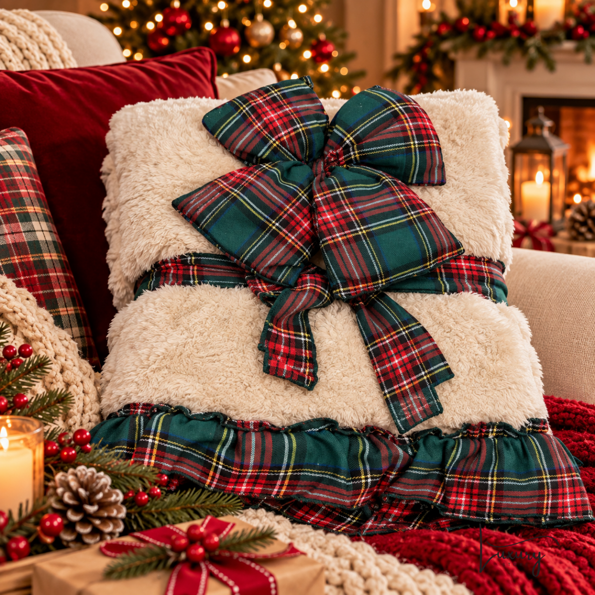 Blanc Mariclò Sherpa con con fiocco collezione Plaid di Natale