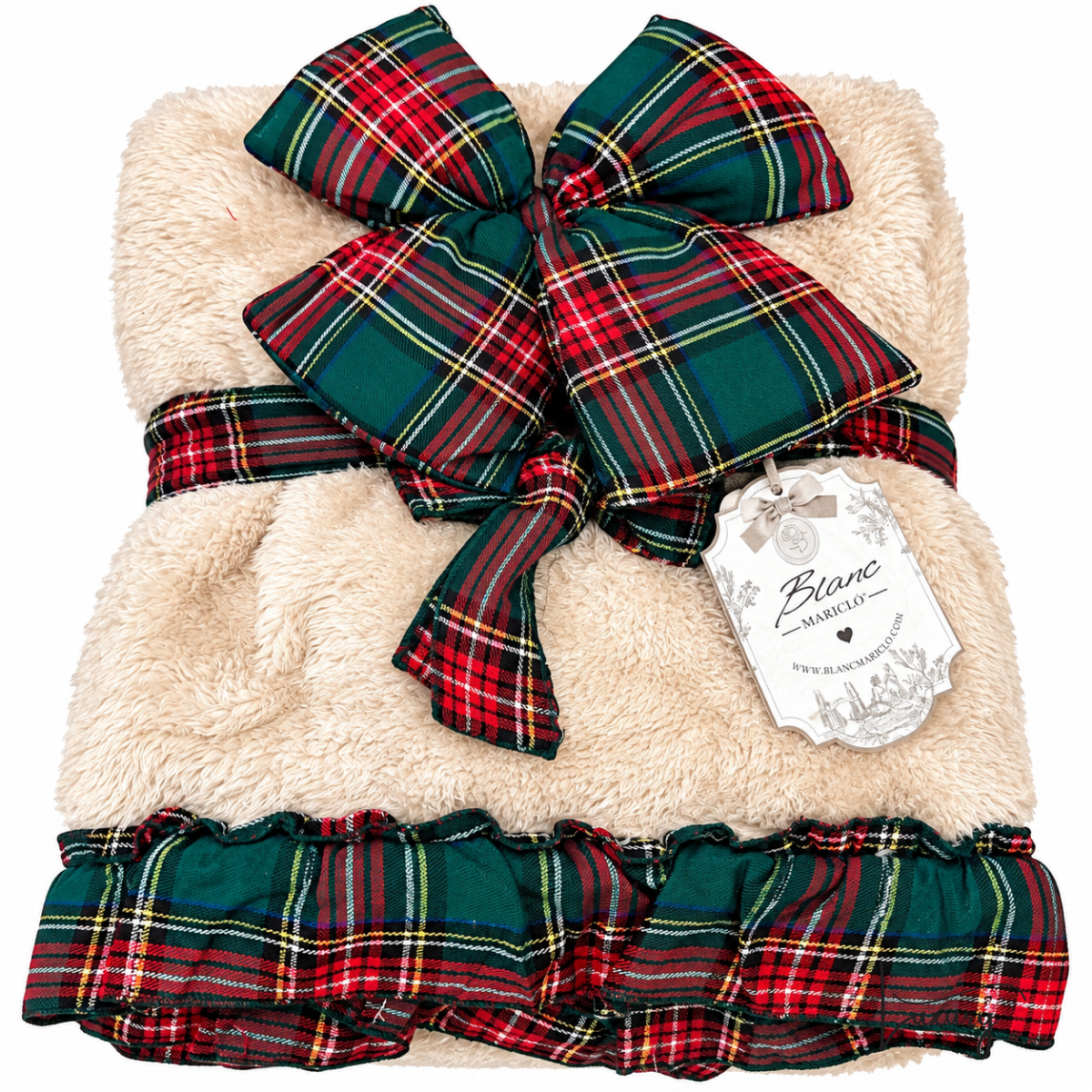 Blanc Mariclò Sherpa con con fiocco collezione Plaid di Natale