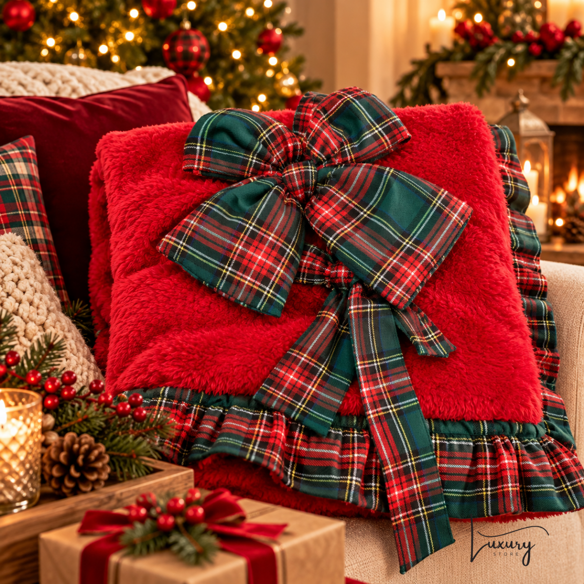 Blanc Mariclò Sherpa con con fiocco collezione Plaid di Natale