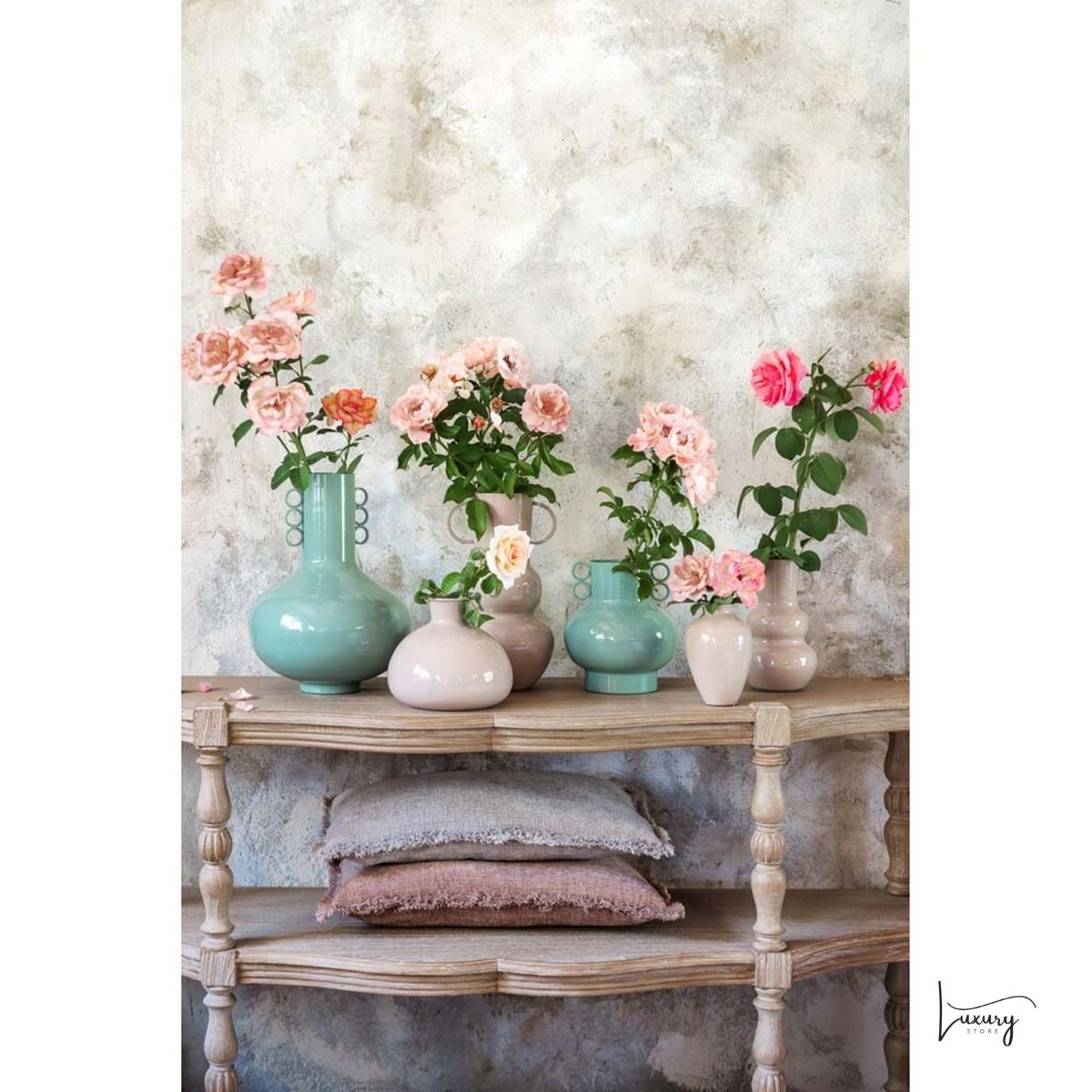 Blanc Mariclo' Vaso in metallo Turchese H. 26,5 Carmen Collection